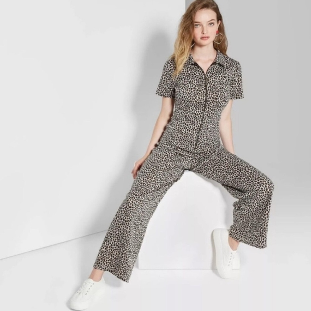 Wild Fable Animal Print Front Zipper Wide Leg Jumpsuit